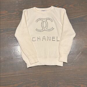 Ivory Knit Top with Embellished Logo